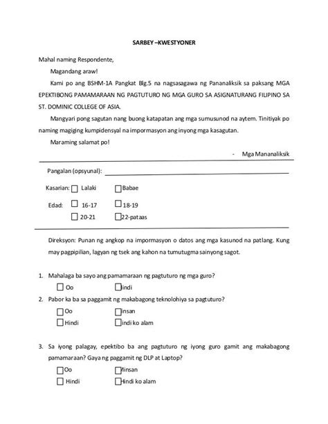 survey questionnaire tagalog|Paano Magsagawa Ng Customer Survey (+Halimbawa).